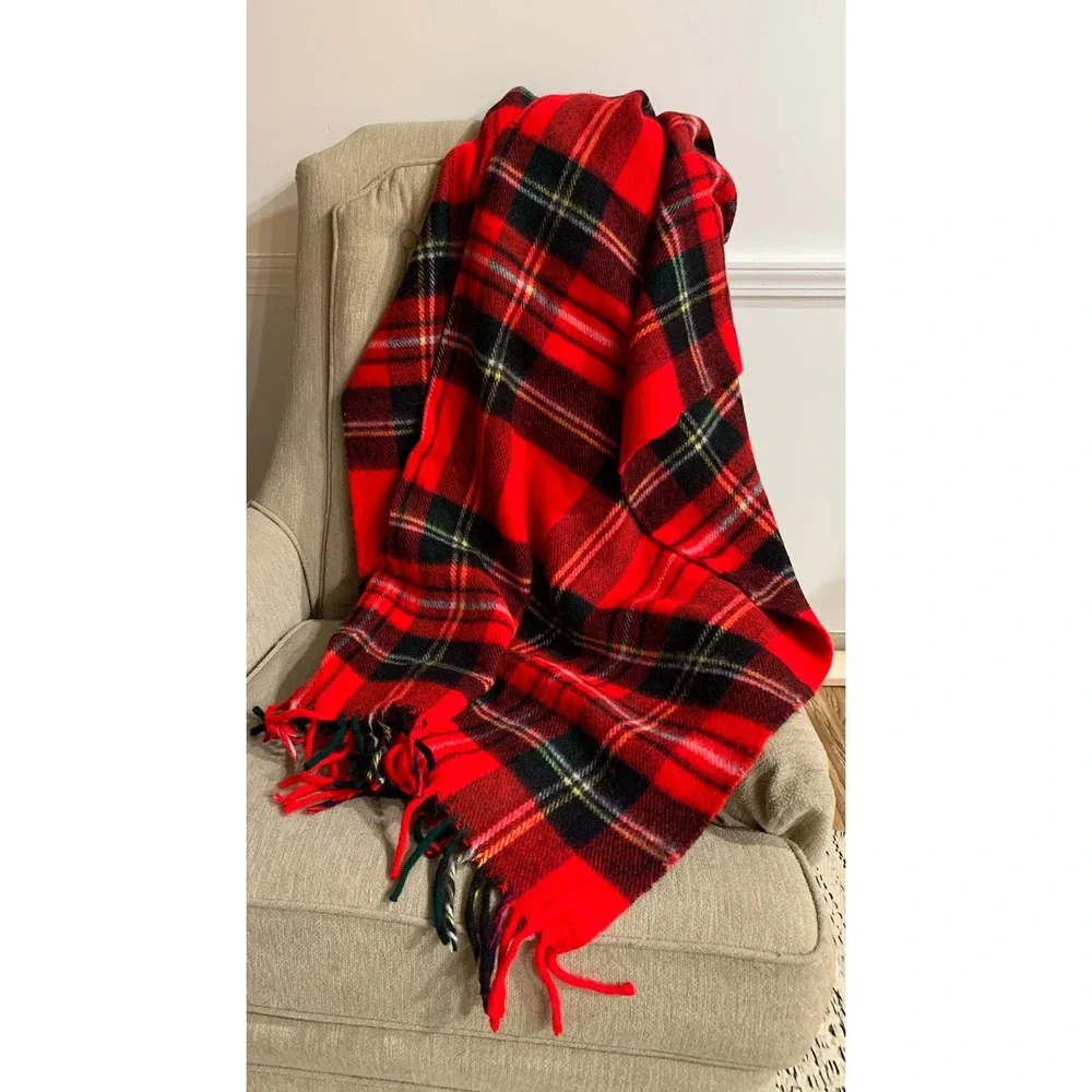 Vintage Troy Robe Red Plaid Wool Blanket Throw Fringed Retro Cottagecore 90s Y2K